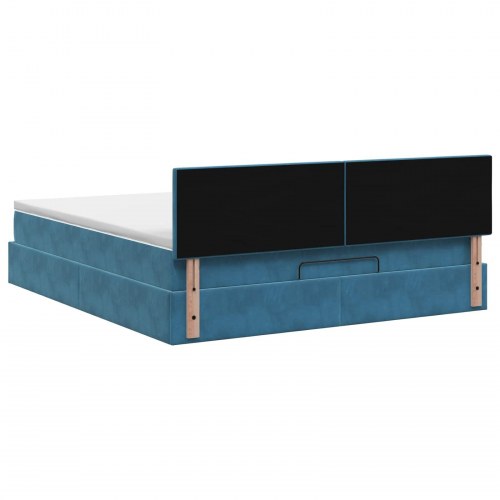 Ottoman seng med madras og LED 180 x 200 cm - mørkeblå velour