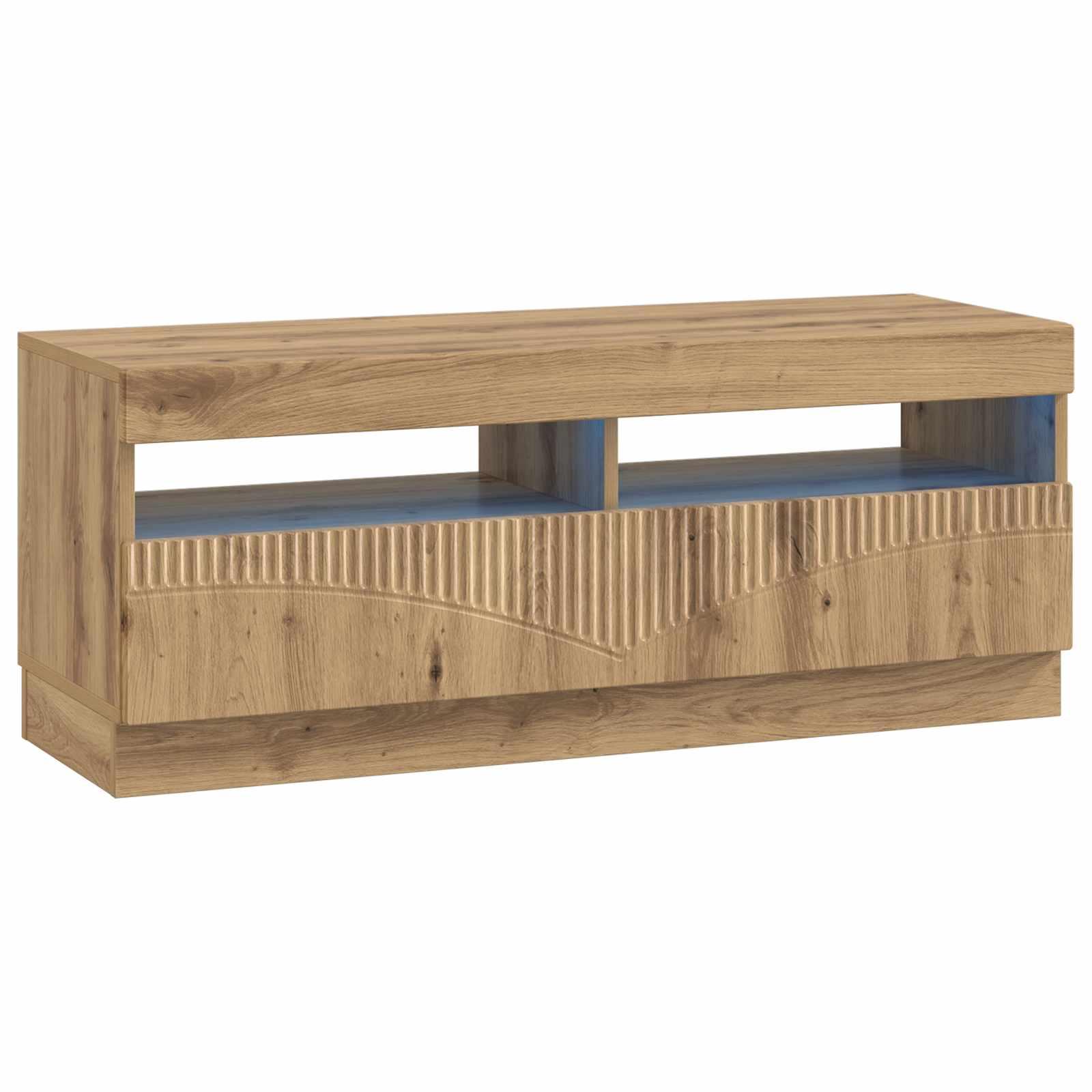 LED TV-skab i artisan-eg med lys og opbevaring