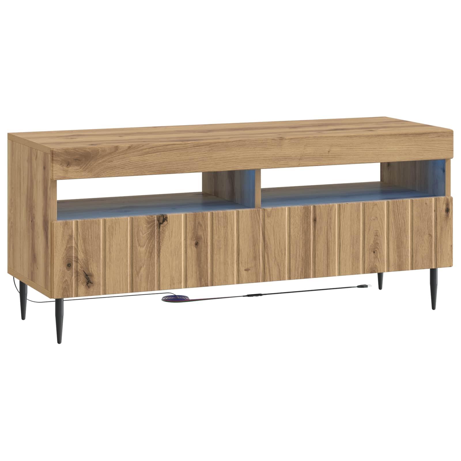 LED TV-skab i artisan-eg med lys og opbevaring