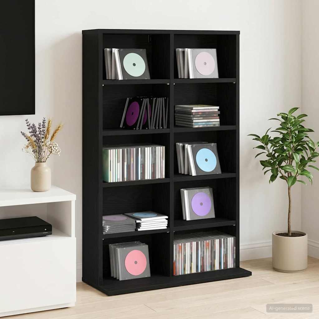 vidaXL CD Skab Sort eg 65 x 23,5 x 97,5 cm Konstrueret træ