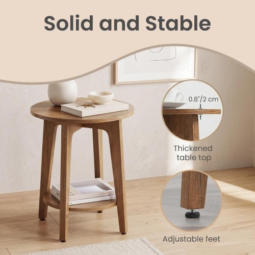 Rundt sidebord med hylde i honningbrun 40 cm