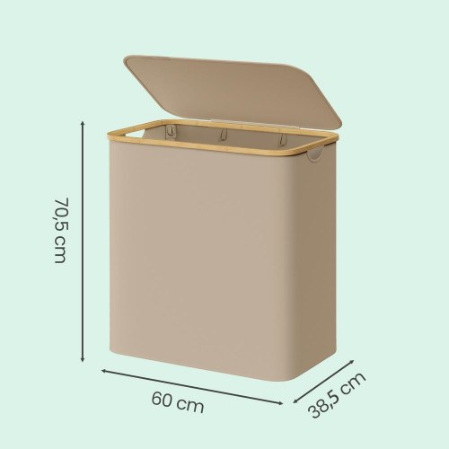 Vasketøjskurv med låg og 3 rum 150 l - camel brown