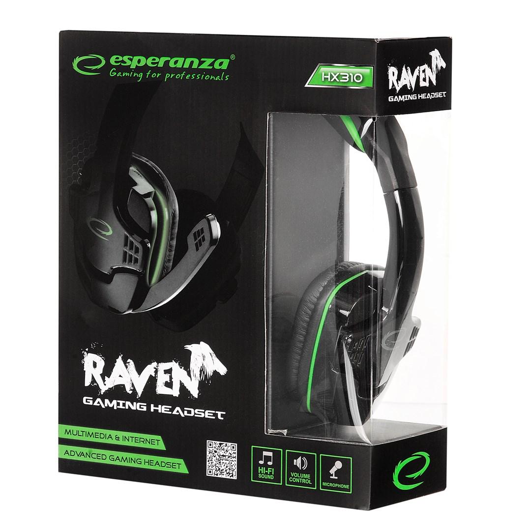 Esperanza Raven EGH310G gamingheadset med mikrofon - sort/grøn