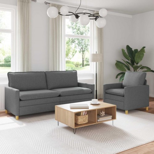 Sofasæt 2 stk. i mørkegrå stof - 3-personers sofa og lænestol