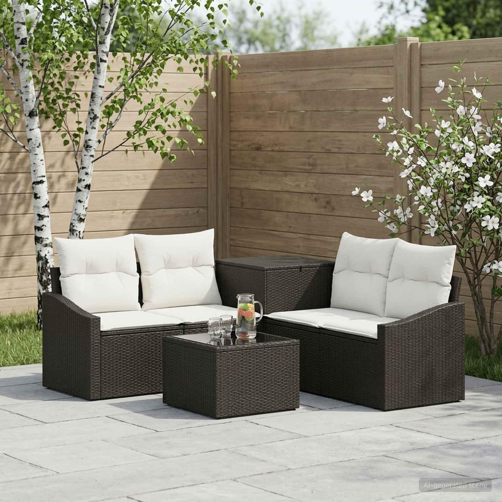 vidaXL Sofa Sæt 6 stk. Sort og Cremehvid Poly Rattan og Stål