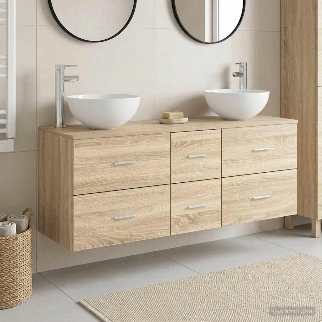 vidaXL Badeværelsesskabsæt 3 stk. Sonoma-eg 129 x 41 x 80 cm