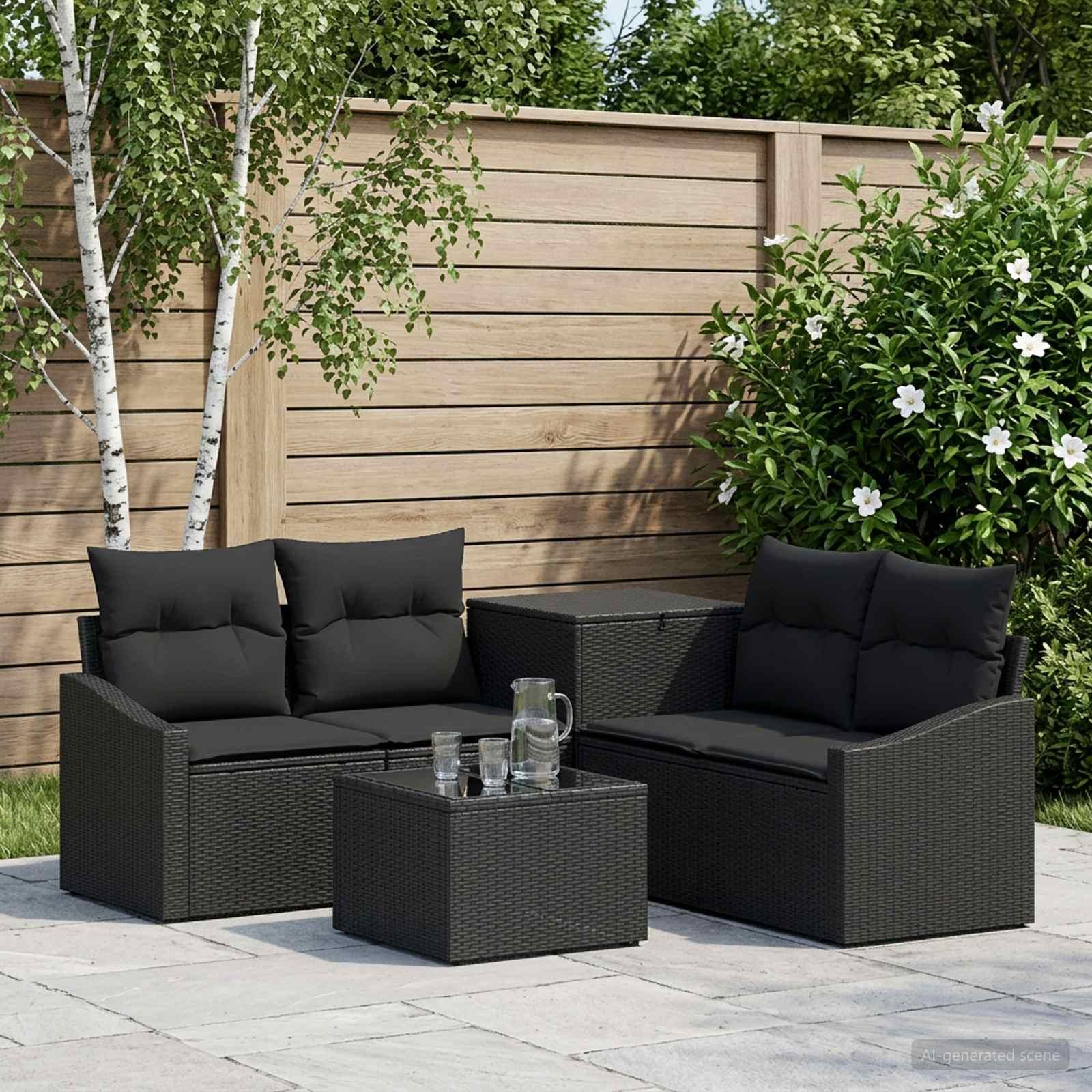 vidaXL Sofa Sæt 6 stk. Sort Poly Rattan og Stål