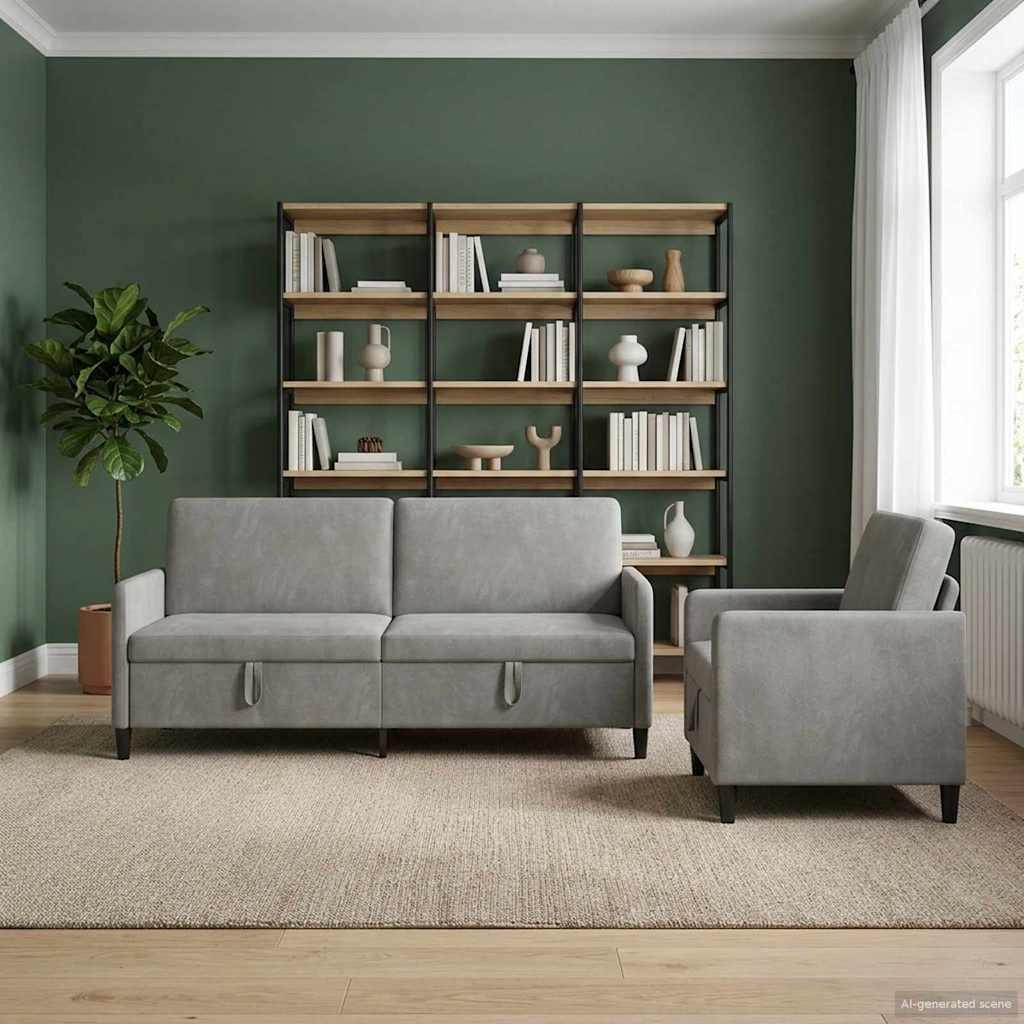 vidaXL Sofa sæt med opbevaring 2 stk. Lysegrå Polyester
