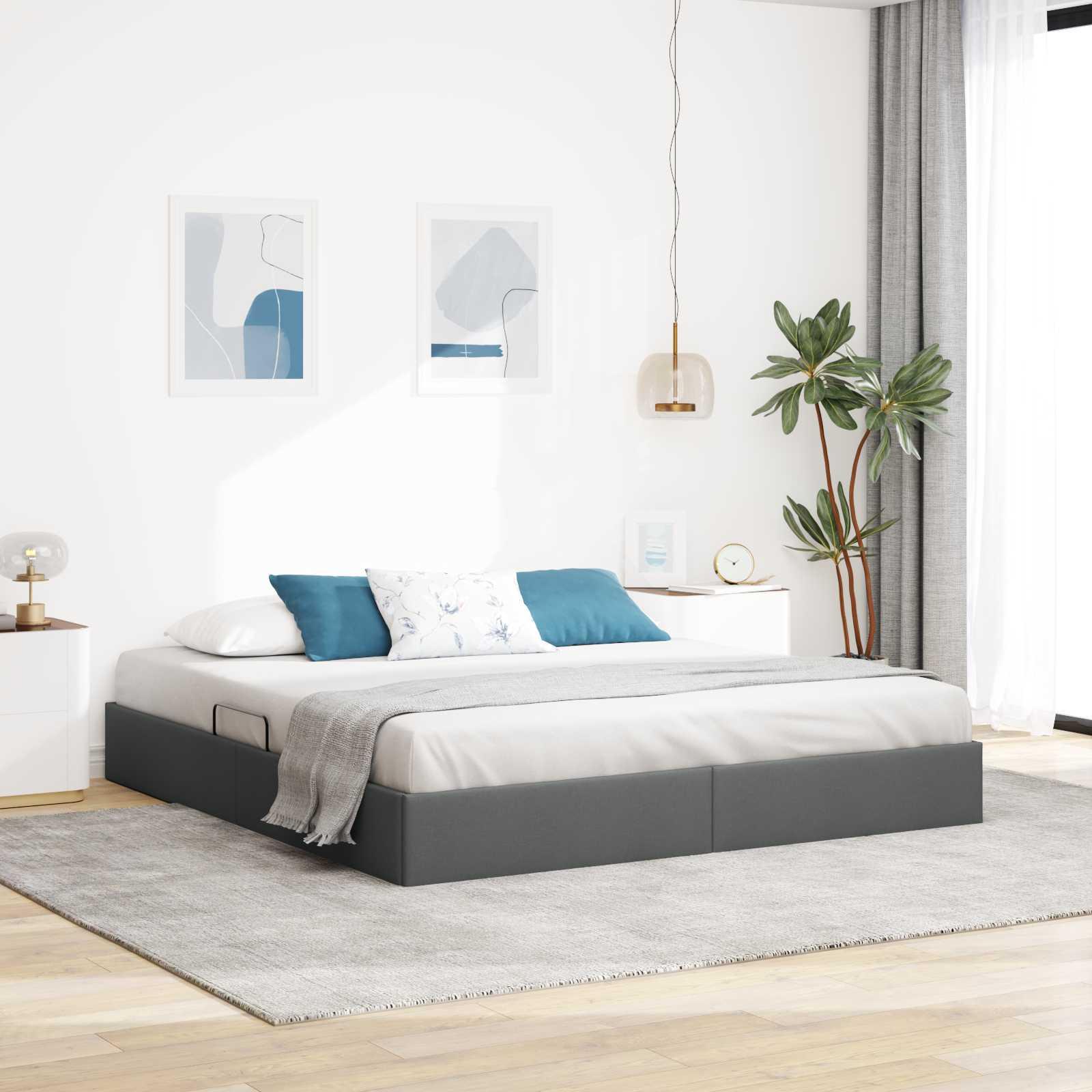 Ottoman sengestel med opbevaring 180 x 200 cm i stof - mørkegrå