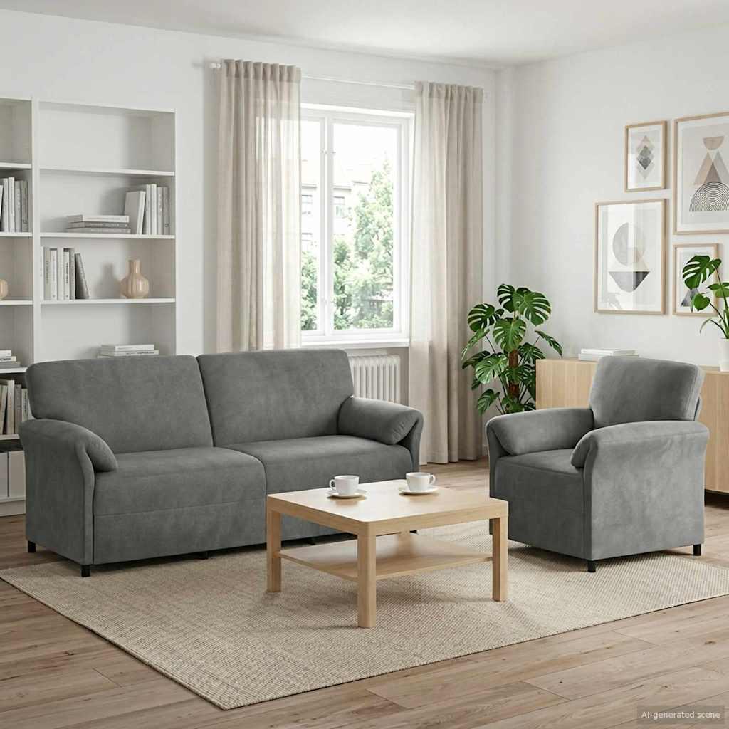 Sofa sæt 2 stk. mørkegrå fløjl - 2- og 1-personers sofa