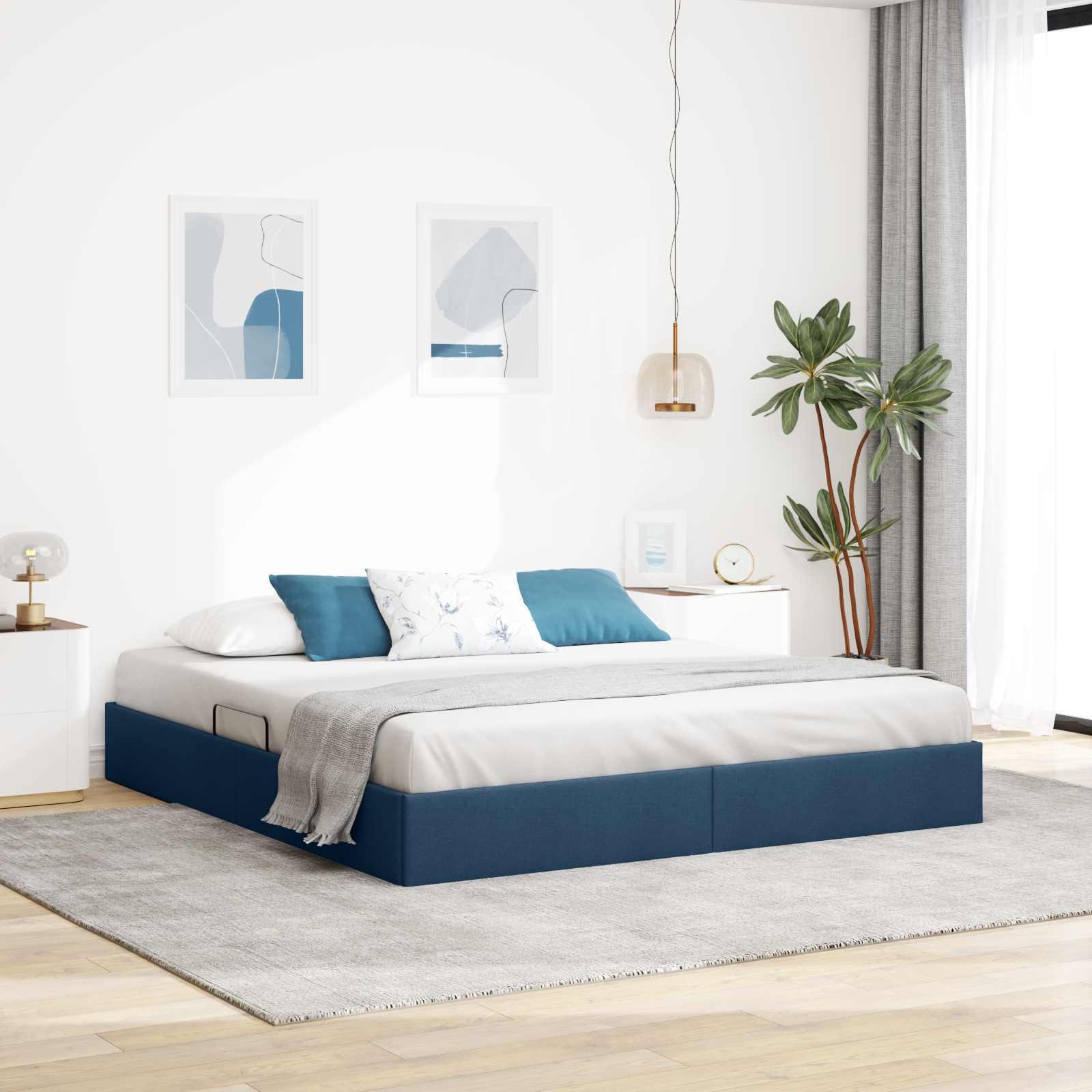 Ottoman sengestel med opbevaring 160 x 200 cm i blå stof