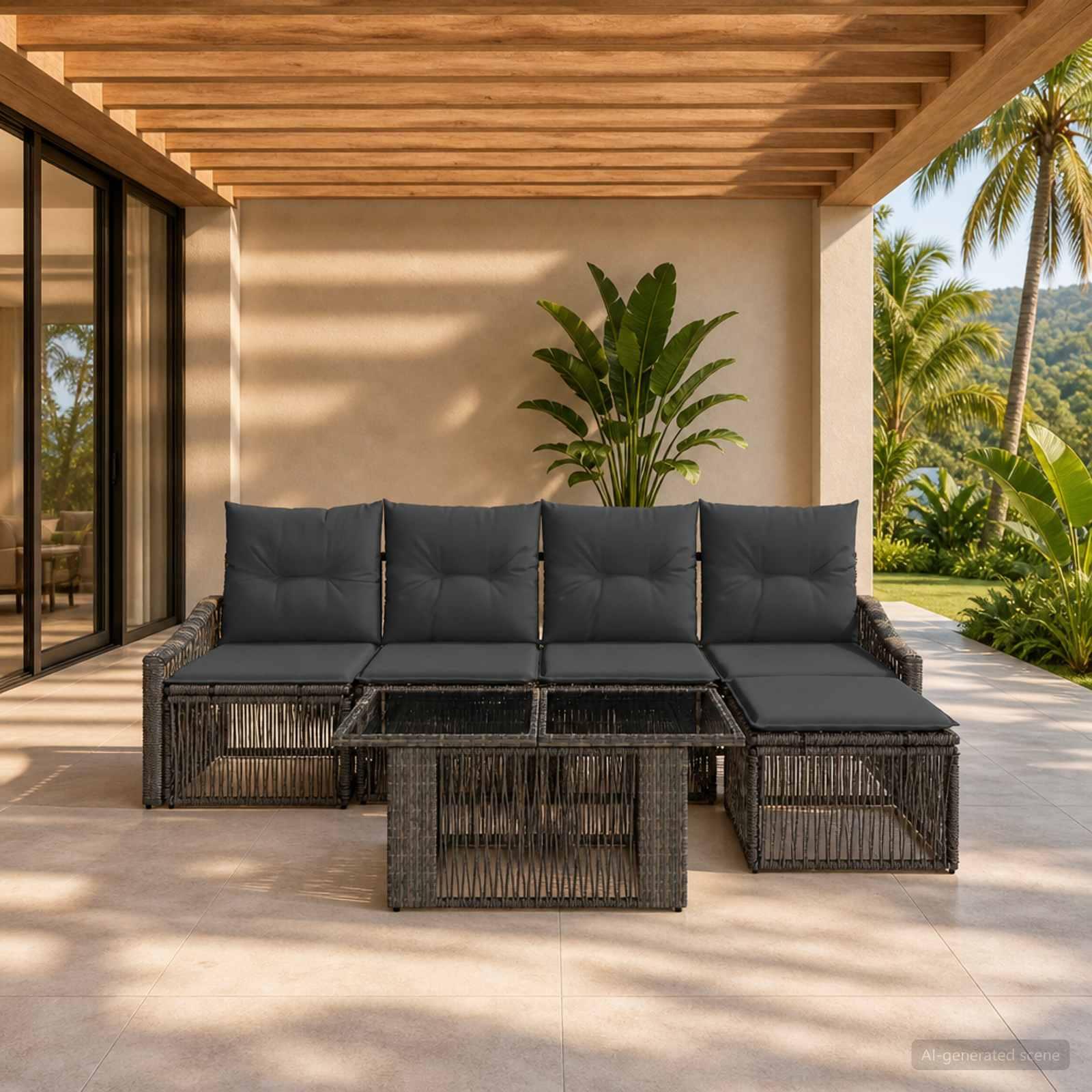 vidaXL Havesofa Sæt 6 stk. Grå og Mørkegrå polyrattan