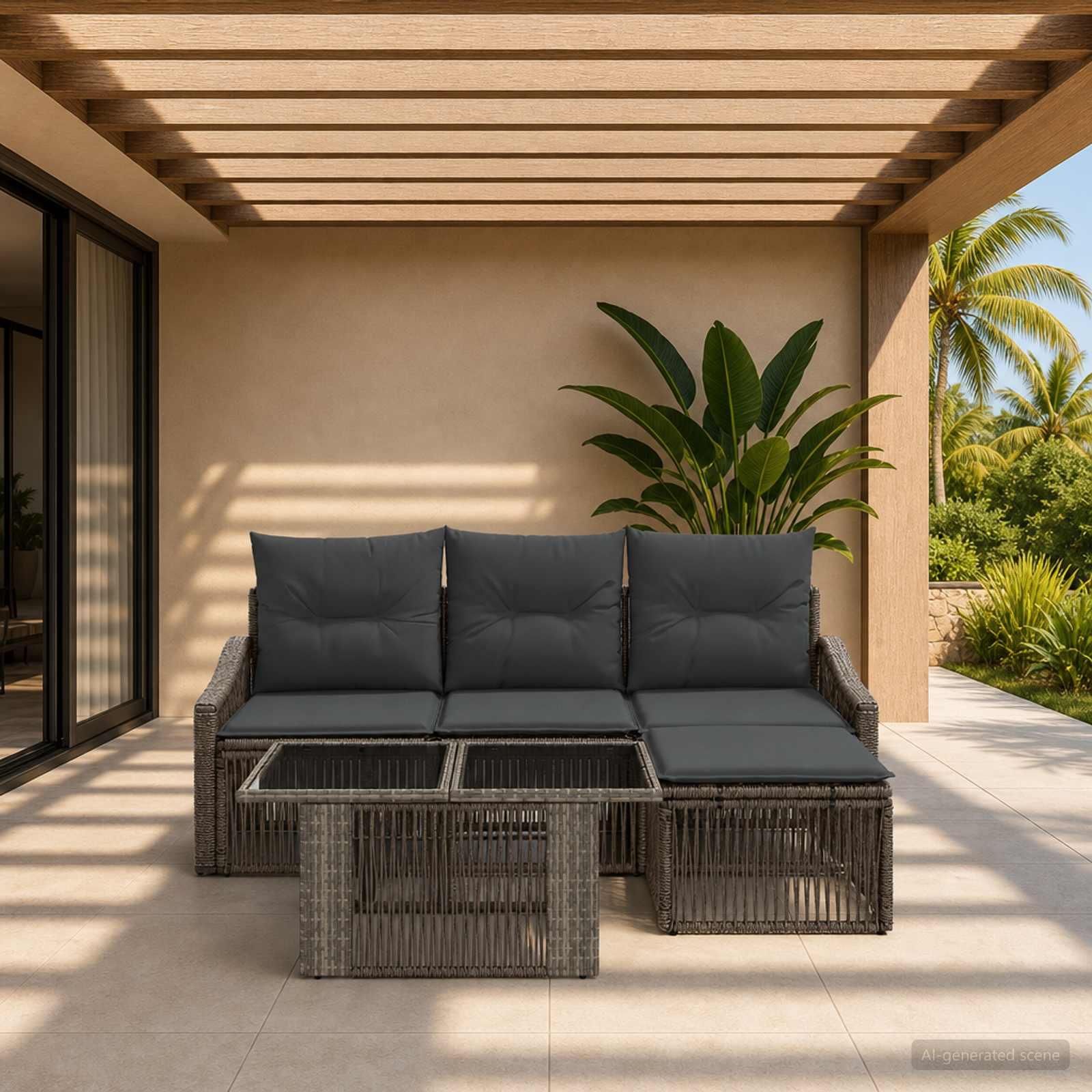 vidaXL Havesofa Sæt 5 stk. Grå og Mørkegrå polyrattan