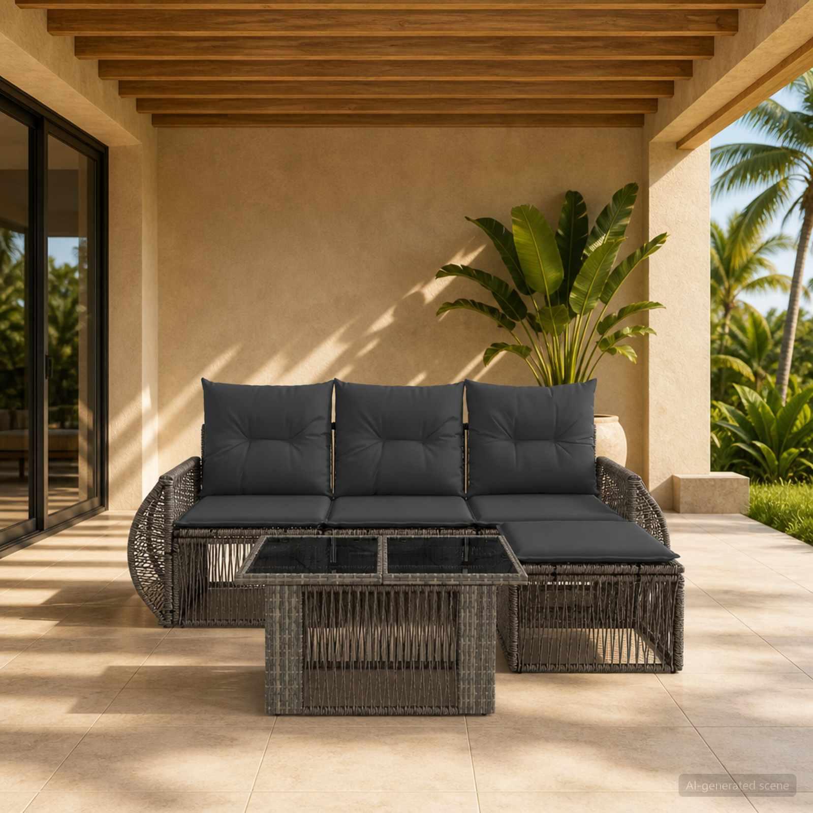 vidaXL Havesofa Sæt 5 stk. Grå og Mørkegrå polyrattan