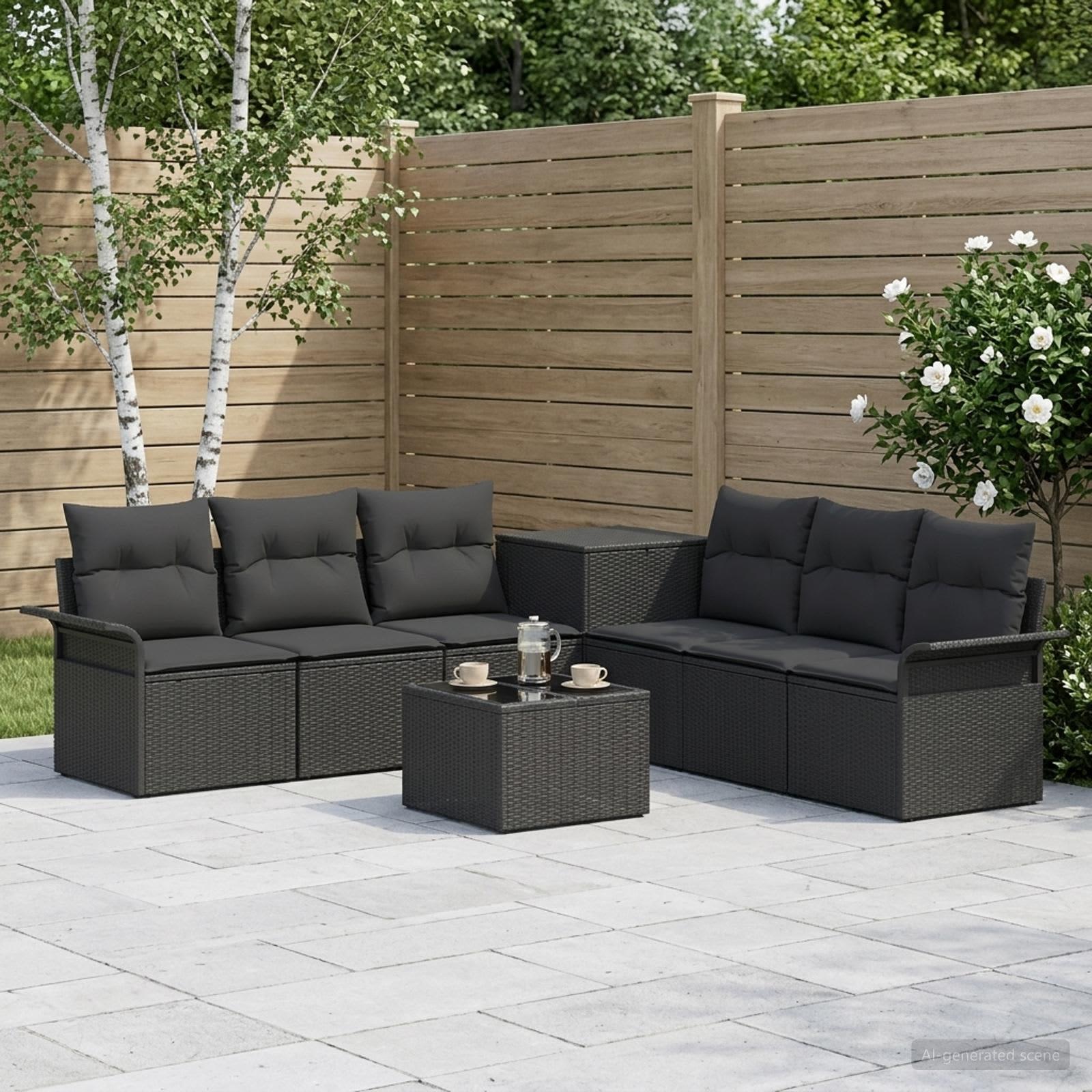 Sofa sæt 8 stk. sort poly rattan og stål til have og terrasse