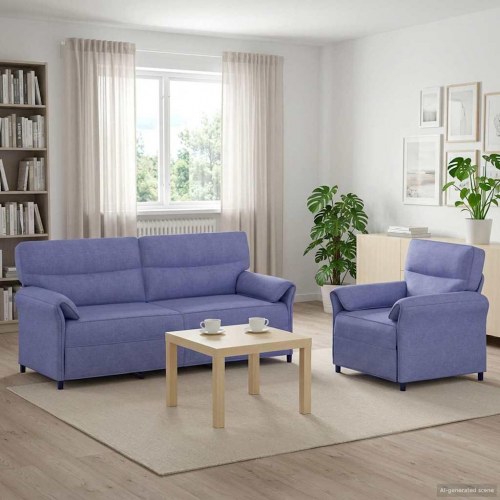 Sofa sæt 2 stk. i jeansblå stof - 2-personers sofa og lænestol