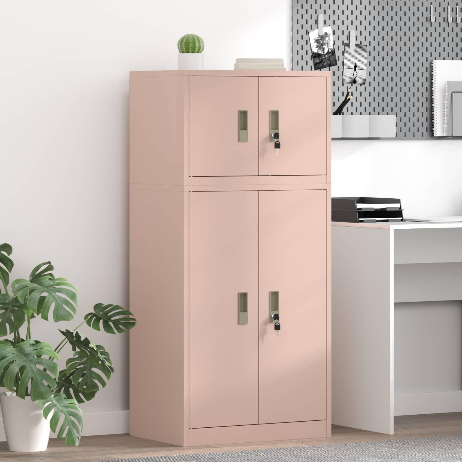 Låsbart opbevaringsskab 2 stk. lyserød 60 x 40 x 130 cm stål