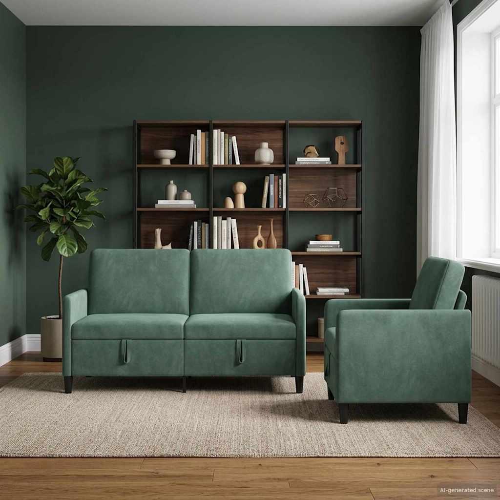 Sofasæt med opbevaring 2 stk. i havgrøn polyester