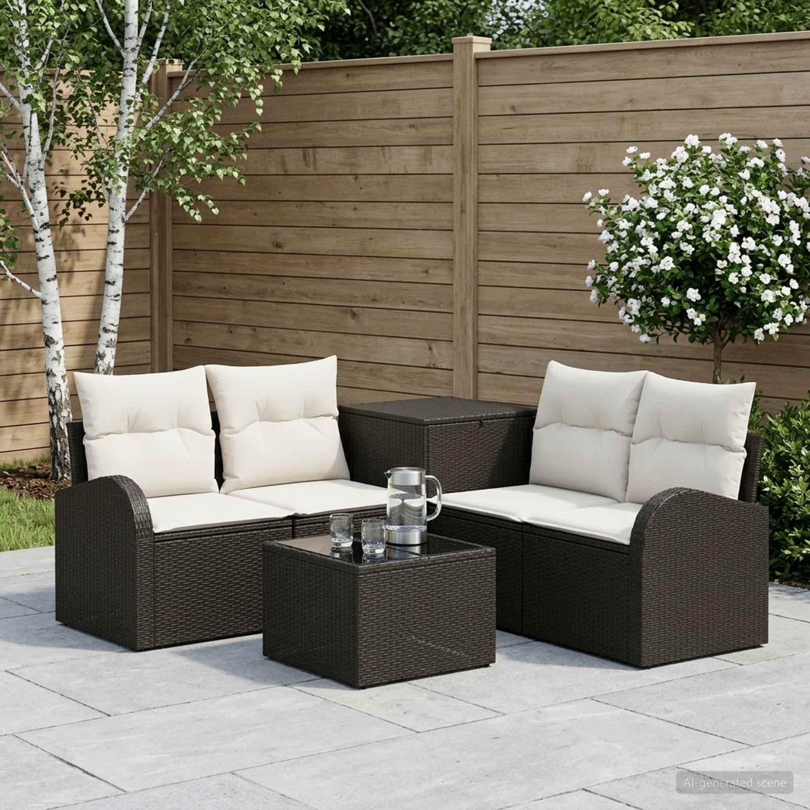 vidaXL Sofa Sæt 6 stk. Sort og Cremehvid Poly Rattan og Stål