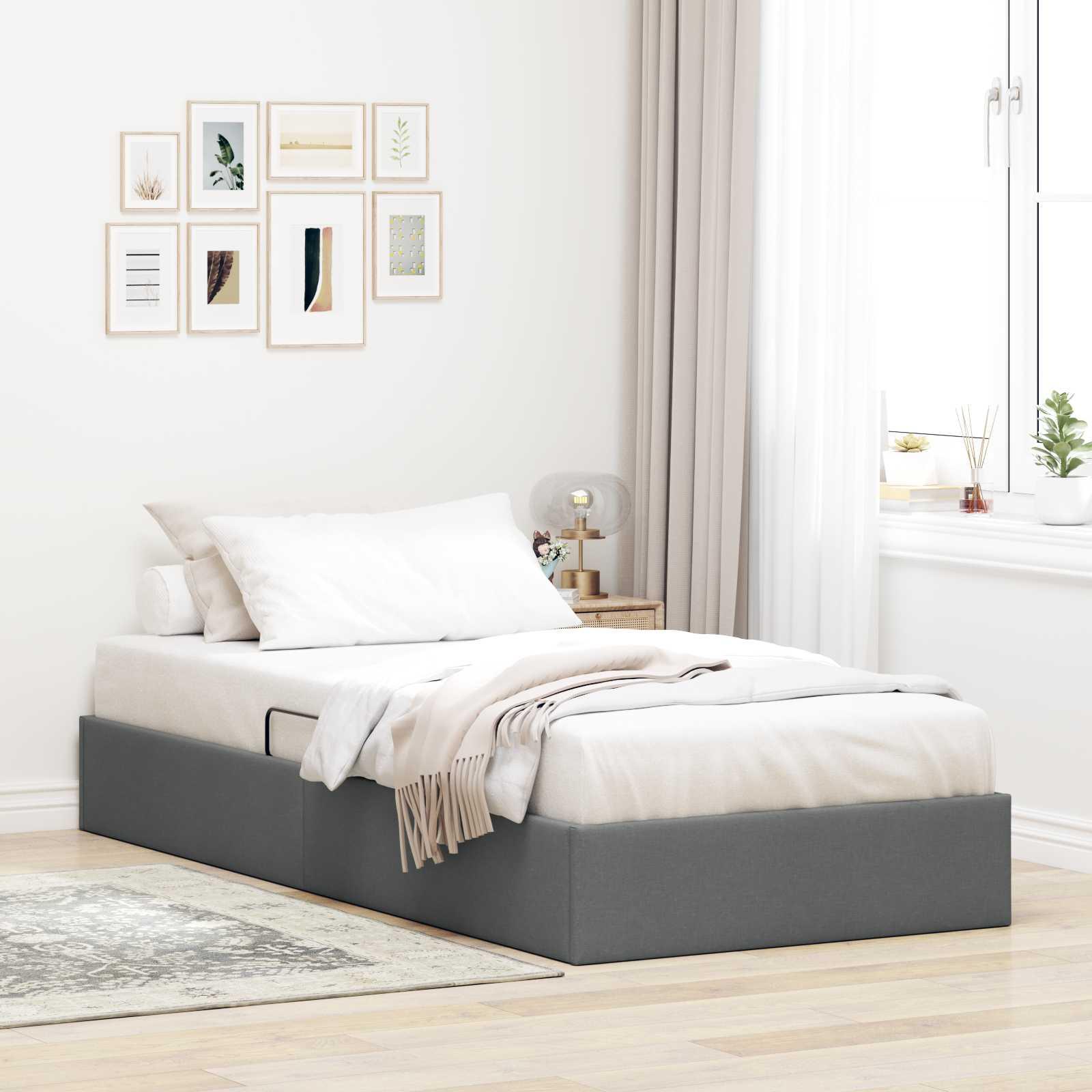 Ottoman sengestel med opbevaring 90 x 200 cm mørkegrå stof