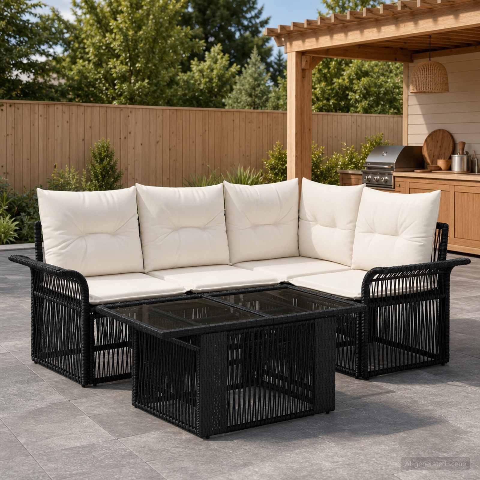 vidaXL Havesofa Sæt 5 stk. Sort og Cremehvid polyrattan