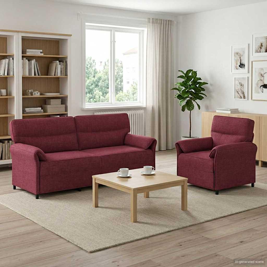 Sofasæt 2 stk. i vinrød stof - 2- og 1-personers sofa
