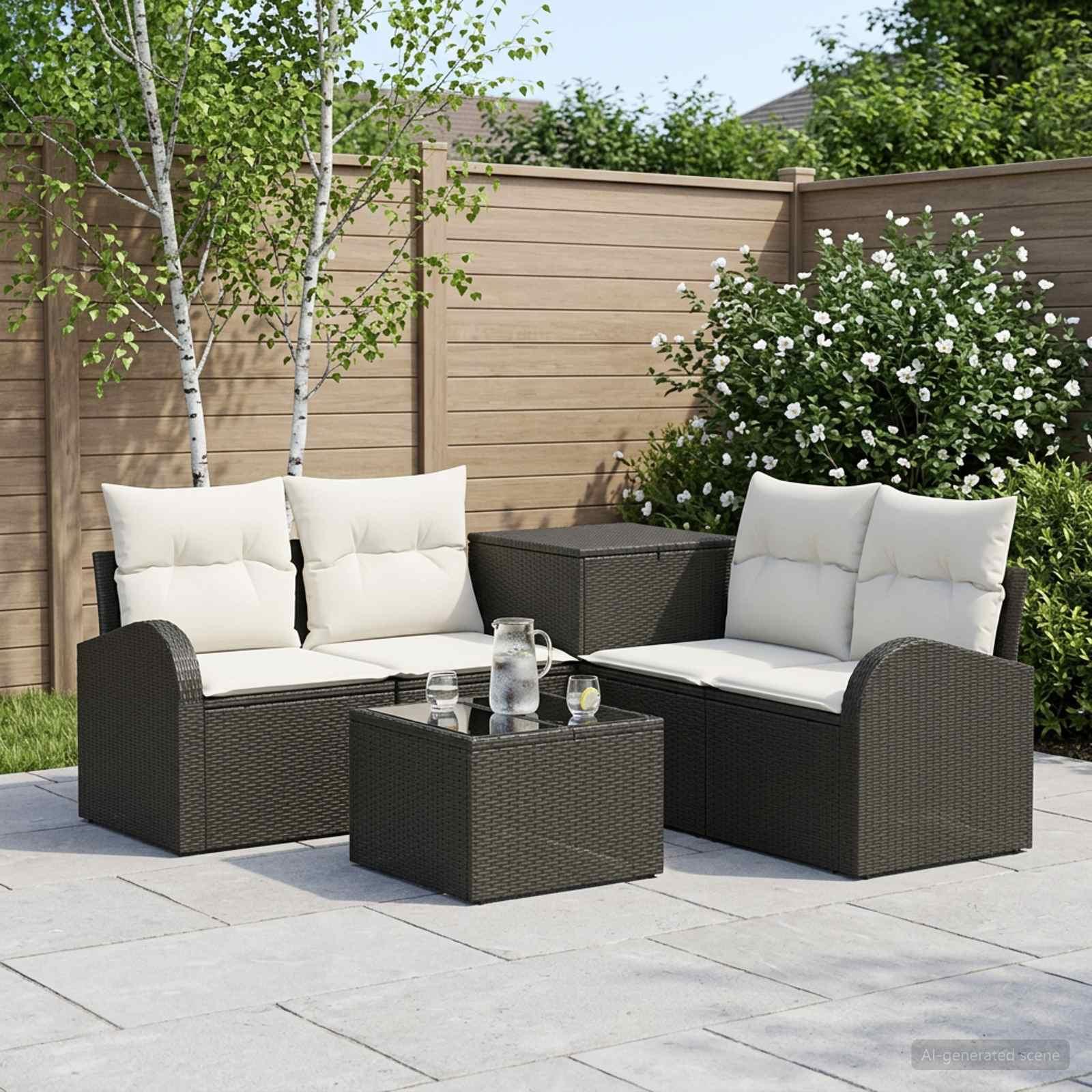 vidaXL Sofa Sæt 6 stk. Sort og Cremehvid Poly Rattan og Stål