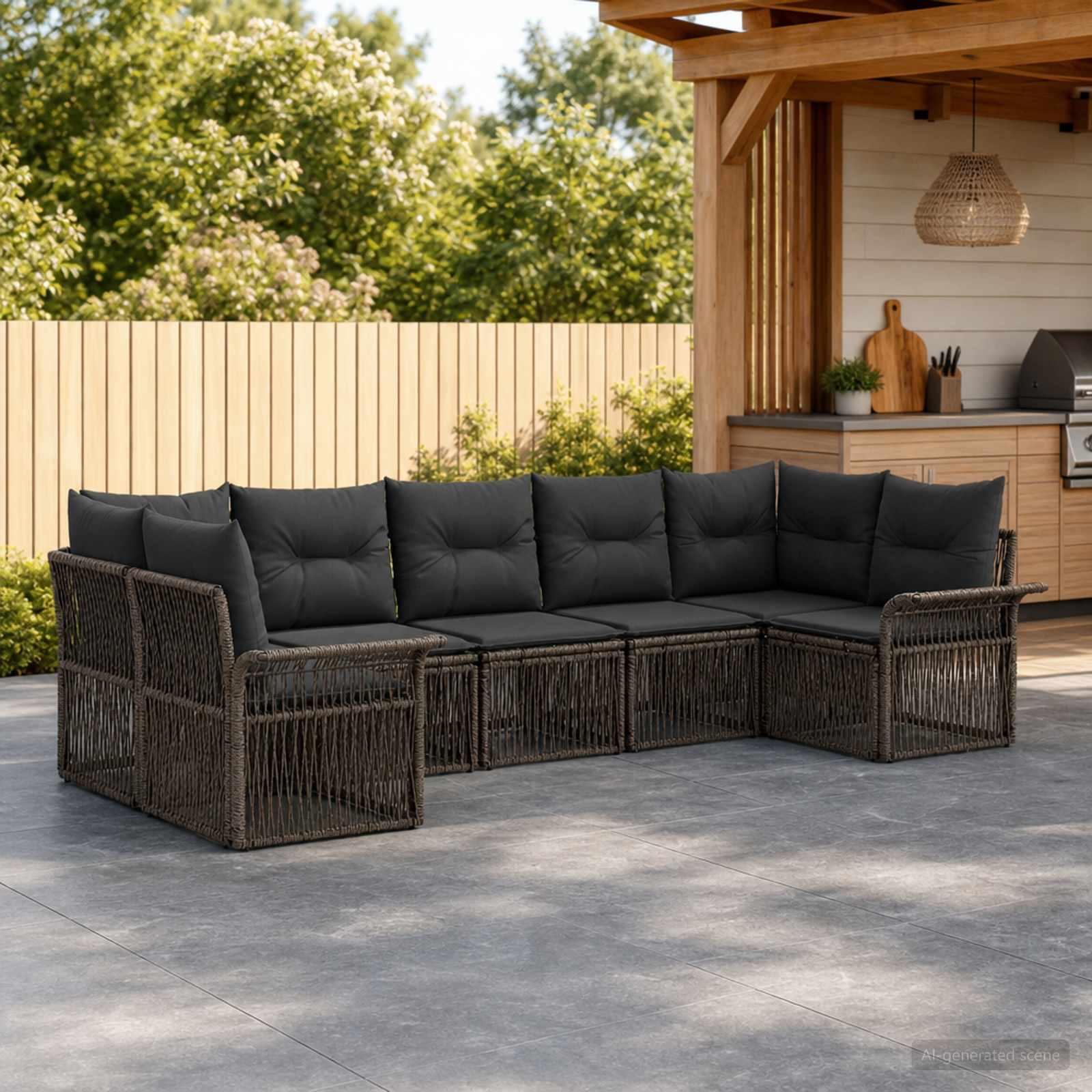 Havesofa sæt 7 stk. med 7 siddepladser i grå polyrattan