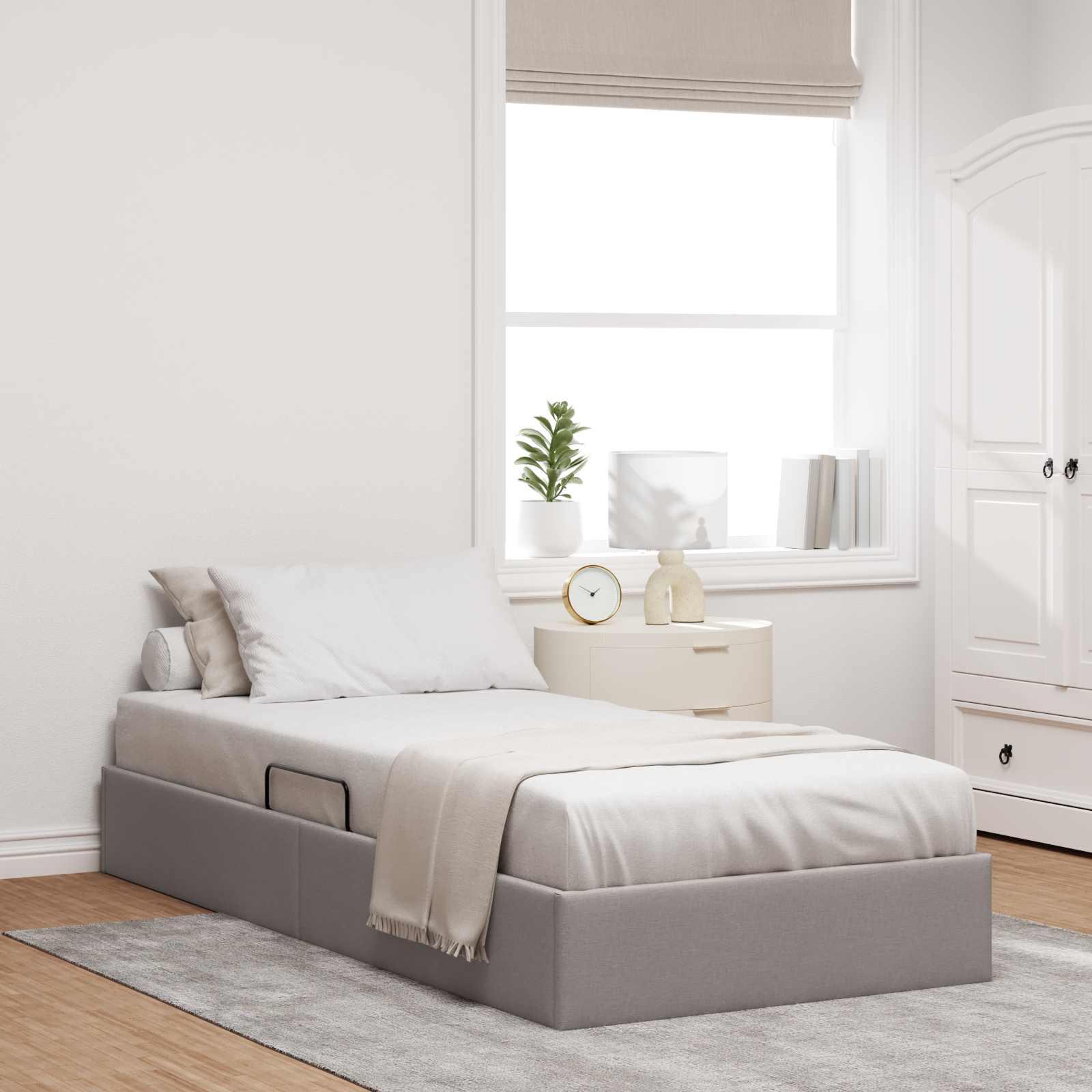 Ottoman sengestel med opbevaring 90 x 190 cm i stof - gråbrun
