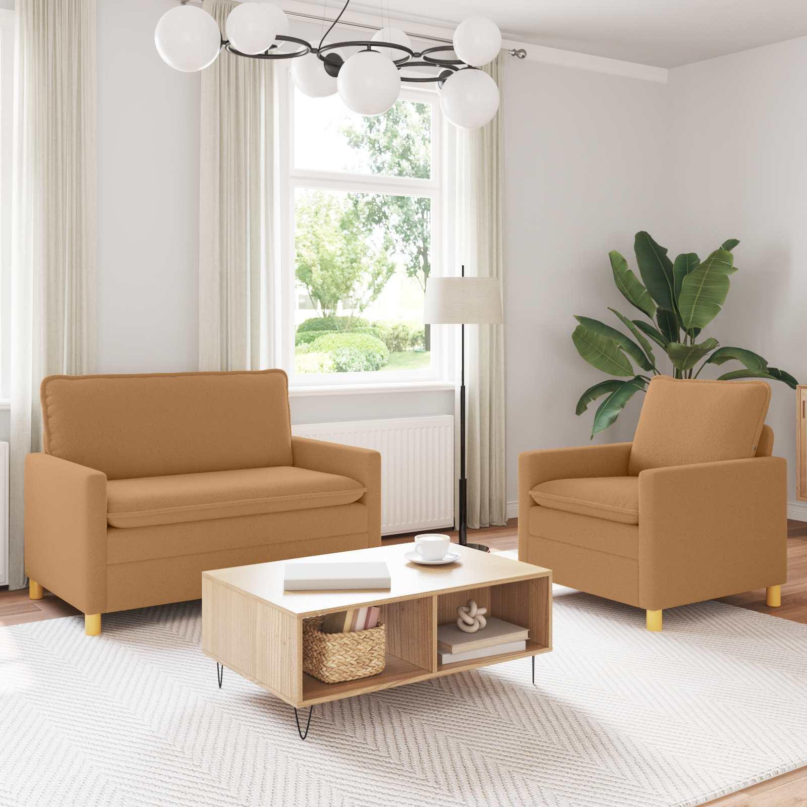 Sofasæt 2 dele i beige stof med 2-personers sofa og lænestol