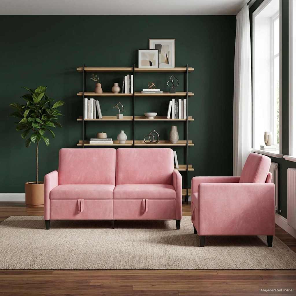 Sofasæt med opbevaring 2 stk. i lyserød polyester