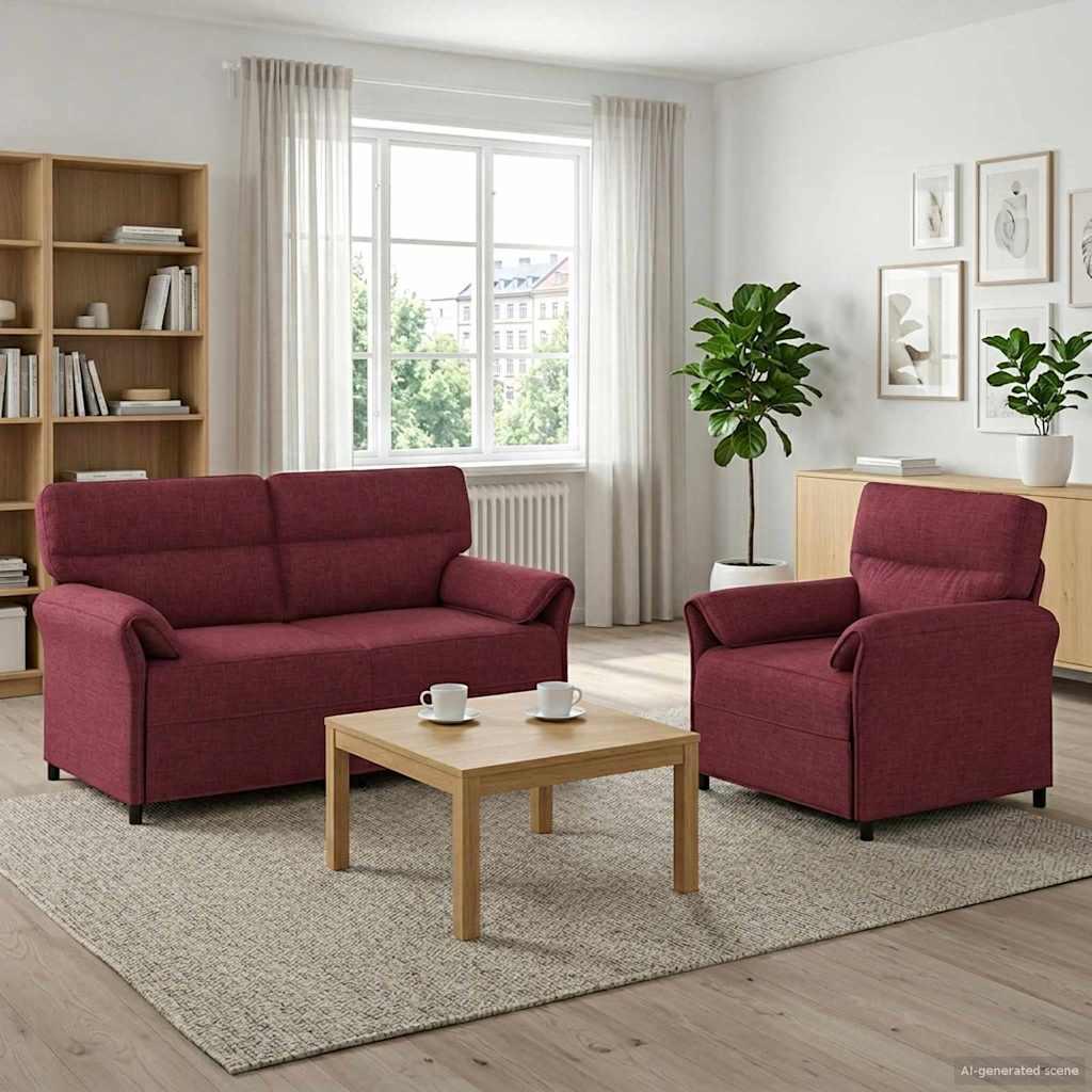Sofasæt 2 stk. i stof - vinrød 2- og 1-personers sofa