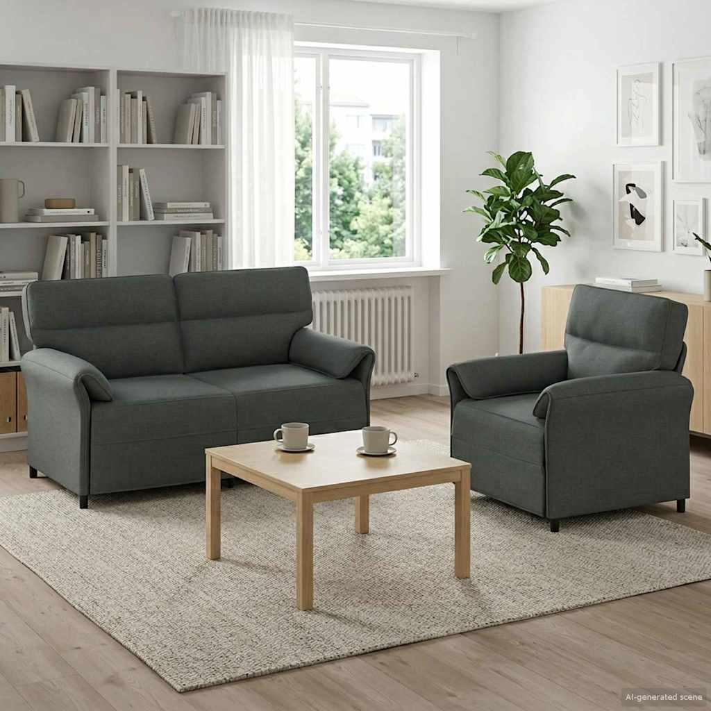 Sofa sæt 2 stk. i mørkegrå stof med 2- og 1-personers sofa