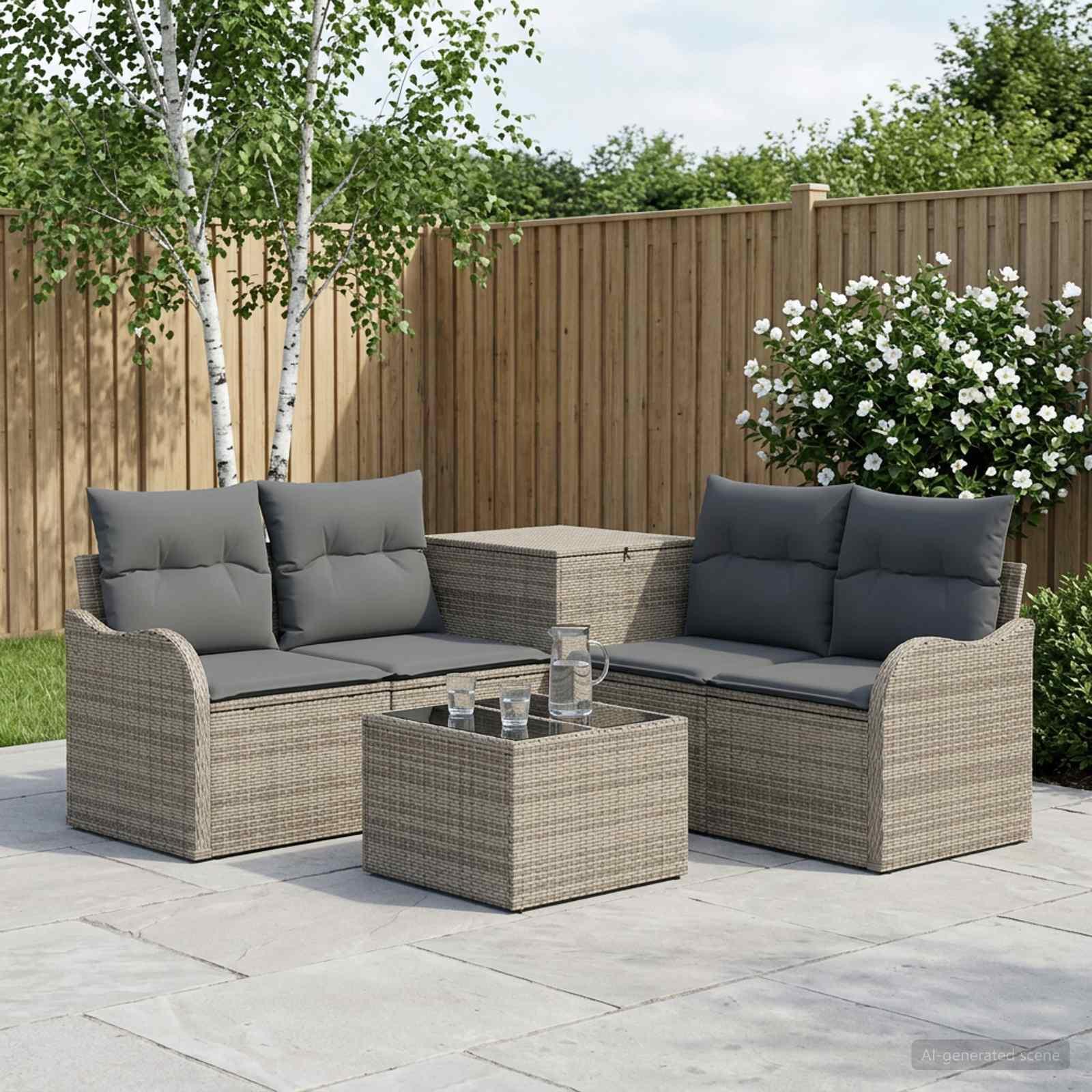vidaXL Sofa Sæt 6 stk. Grå og Mørkegrå Poly Rattan og Stål
