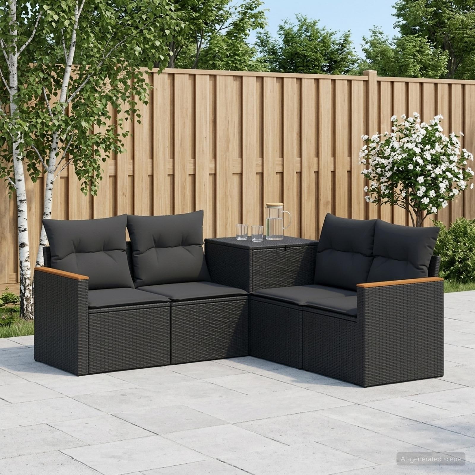 vidaXL Sofa Sæt 5 stk. Sort Poly Rattan og Stål