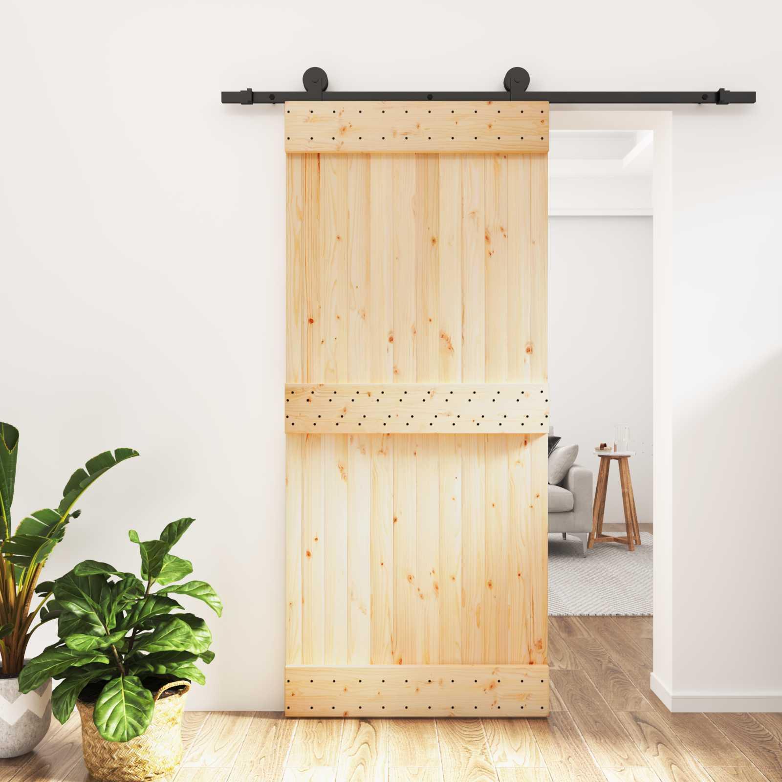 vidaXL Skydedør Naturfarvet og sort 90 x 210 cm Massivt Fyrretræ