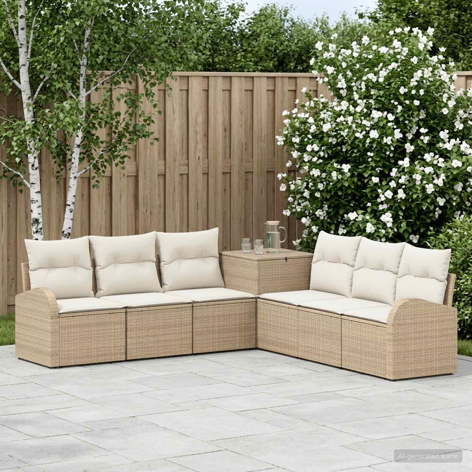 vidaXL Sofa Sæt 7 stk. Beige og cremehvid Poly Rattan og Stål