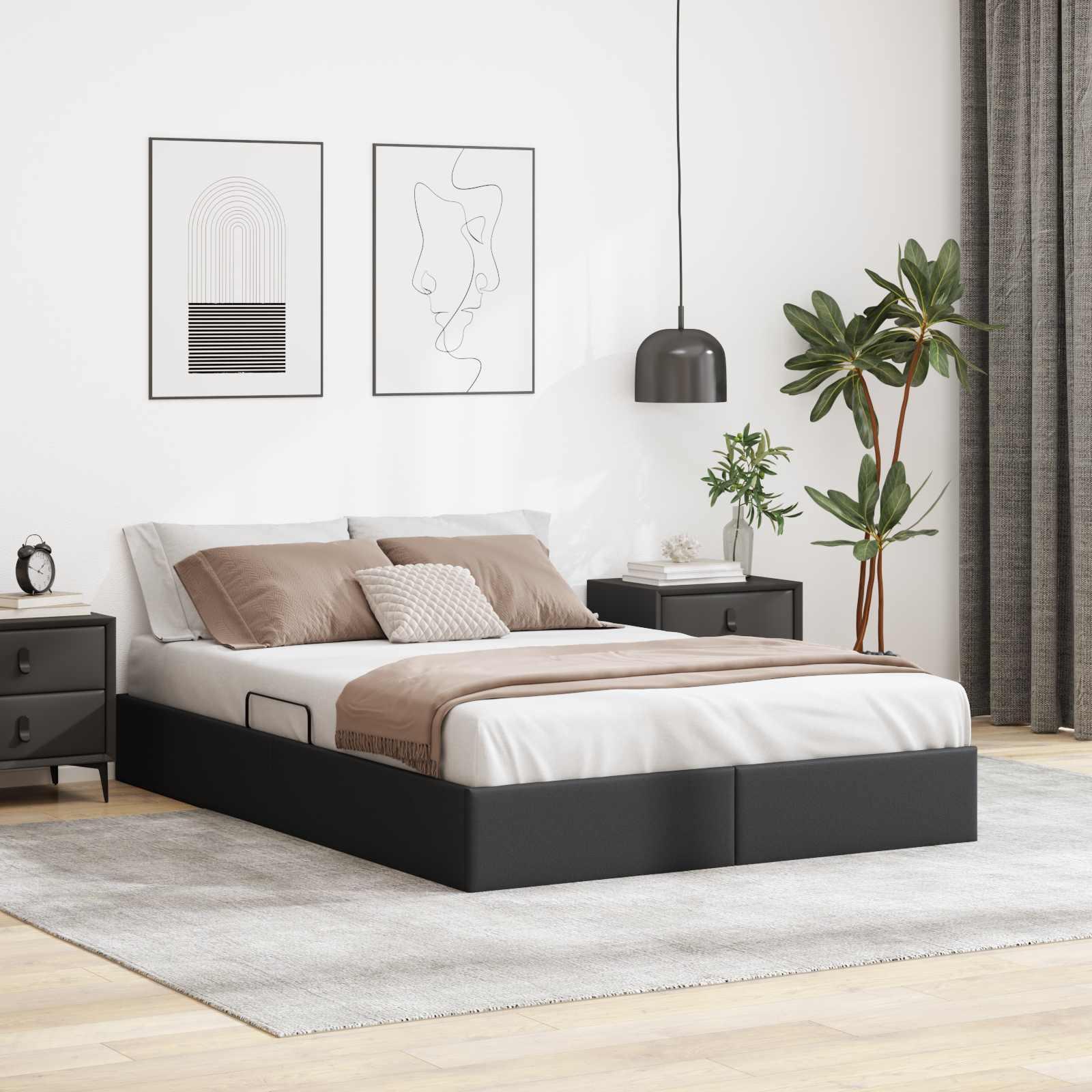Ottoman sengestel med opbevaring 140 x 190 cm i sort faux læder