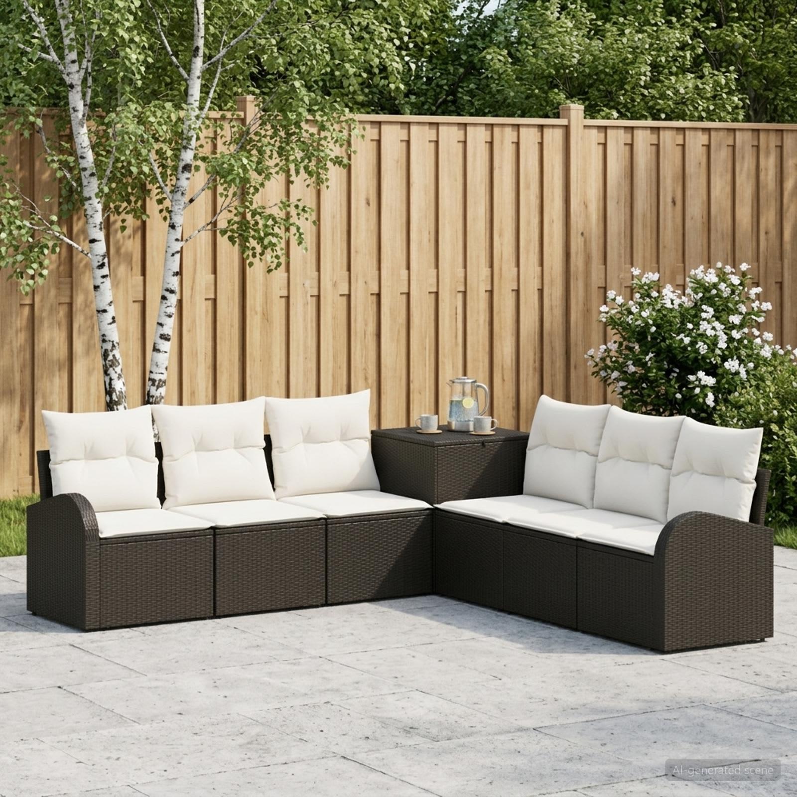 Sofa sæt 7 stk. til have sort og cremehvid i poly rattan og stål