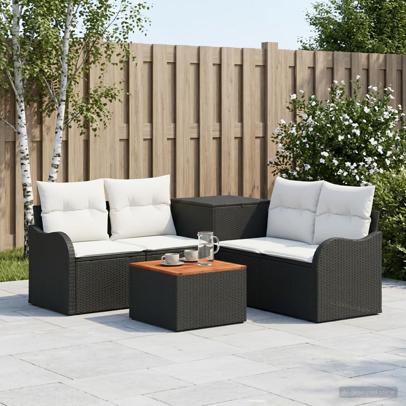 vidaXL Sofa Sæt 6 stk. Sort og Cremehvid Poly Rattan og Stål