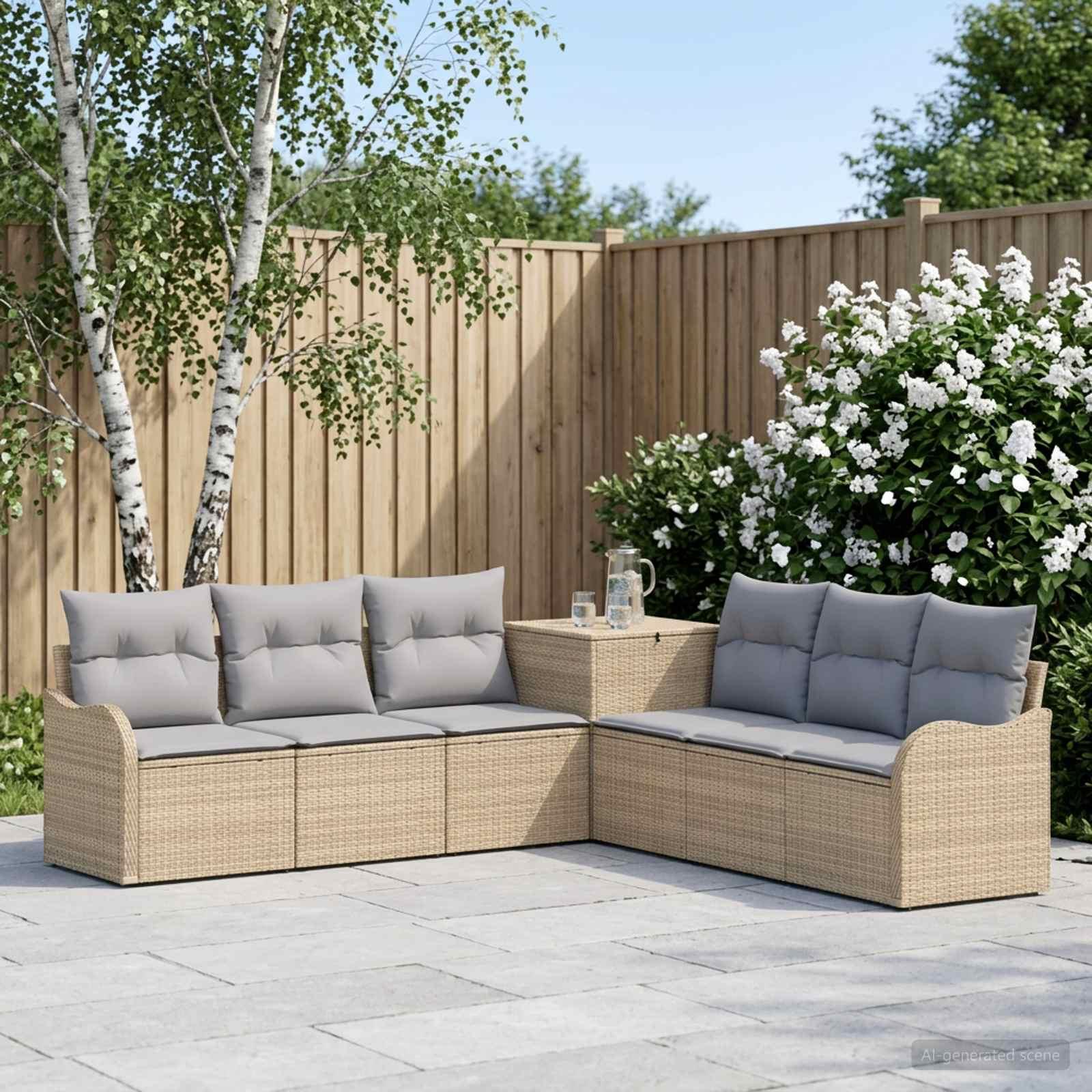 vidaXL Sofa Sæt 7 stk. Beige og lys grå Poly Rattan og Stål