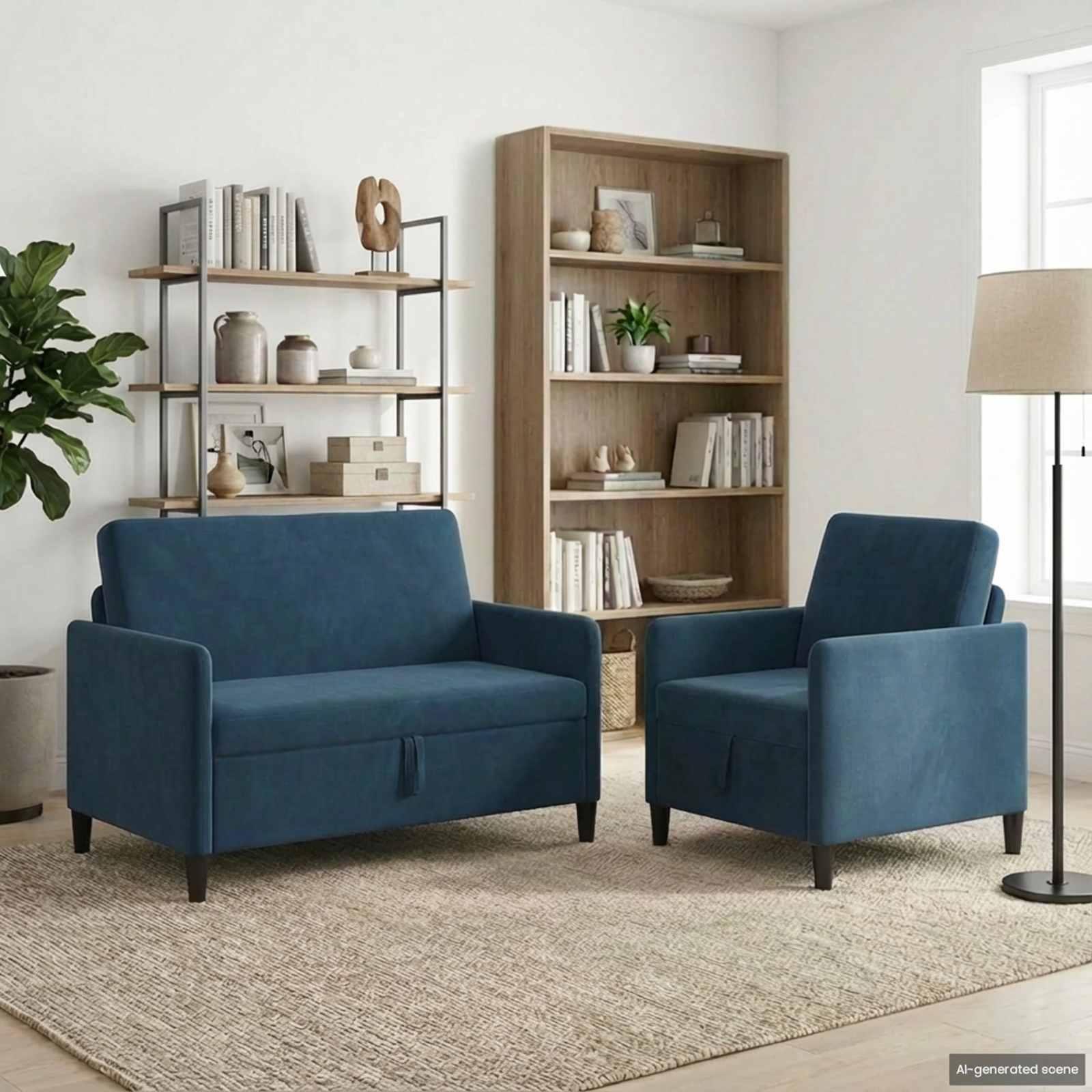 Sofasæt med opbevaring 2 stk. i blå polyester