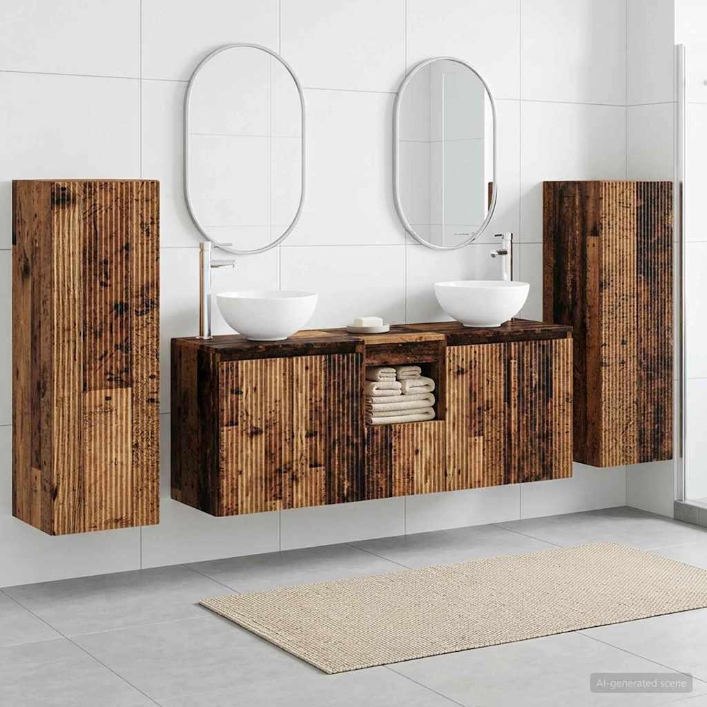 Badeværelsesmøbel sæt 5 stk. i gammelt træ 33 x 34,5 x 100 cm