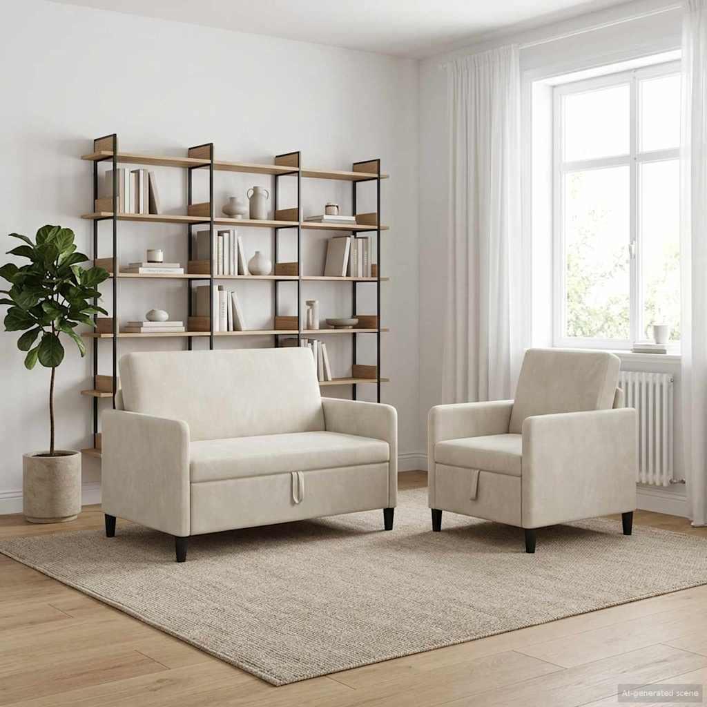 Sofasæt med opbevaring 2 stk. i cremefarvet polyester