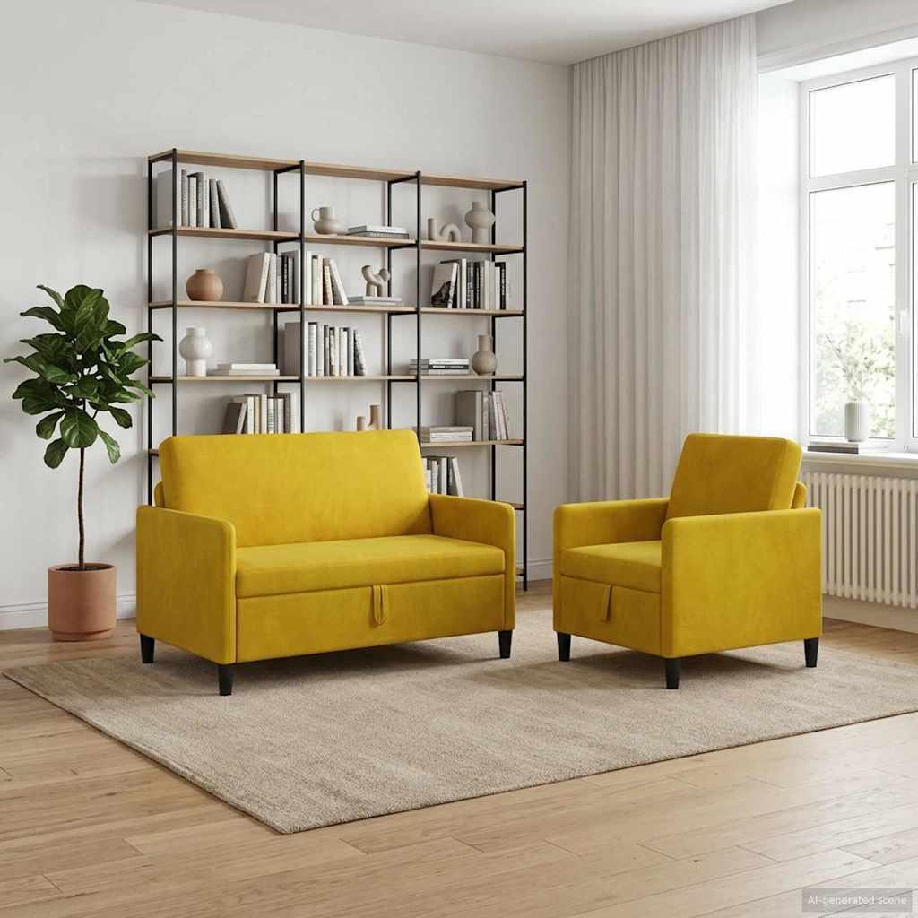 Sofasæt med opbevaring 2 stk. gul polyester
