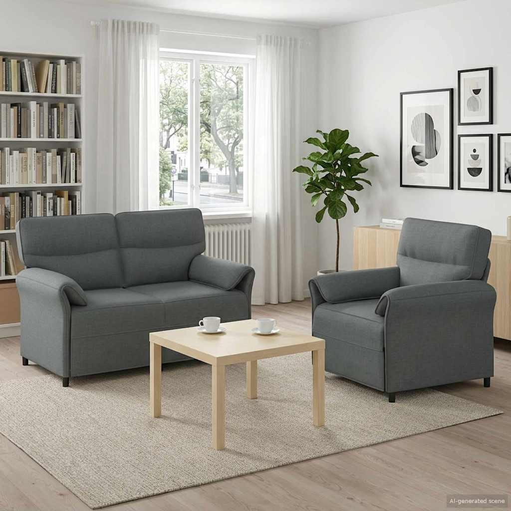 Sofasæt 2 stk. i mørkegrå stof - 2- og 1-personers sofa