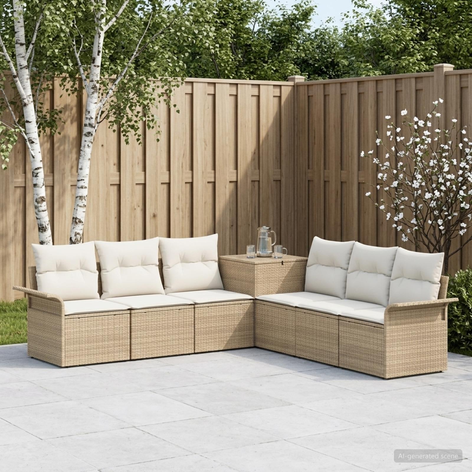 vidaXL Sofa Sæt 7 stk. Beige og cremehvid Poly Rattan og Stål