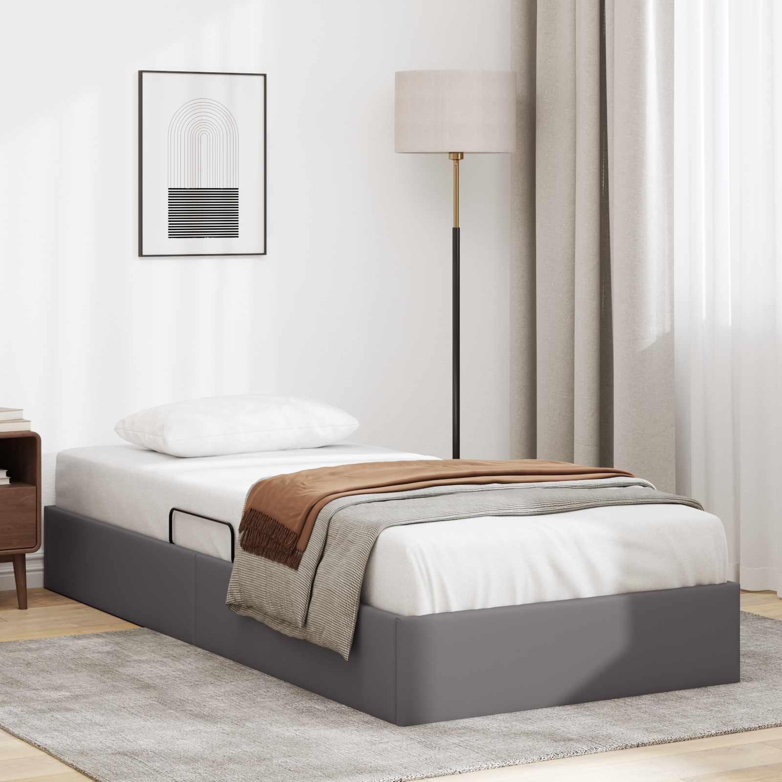 Ottoman sengestel med opbevaring 90 x 190 cm i grå faux læder