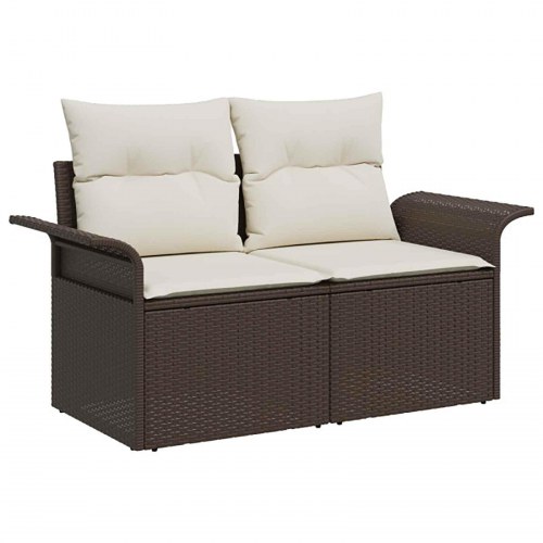 Sofa sæt 7 stk. brun og cremehvid poly rattan og stål