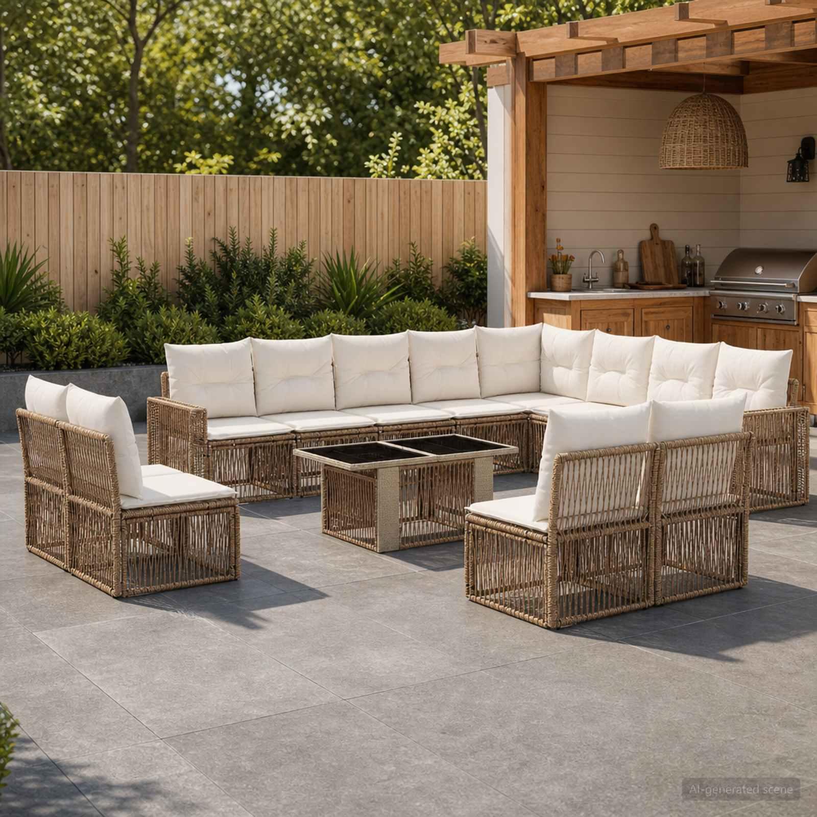 Havesofa sæt 13 stk. i polyrattan beige og cremehvid